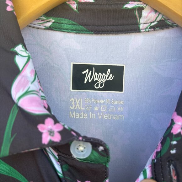 Waggle Golf Polo Shirt Mens 3XL Black Floral Hawaiian Performance Stretch Summer - Picture 2 of 6